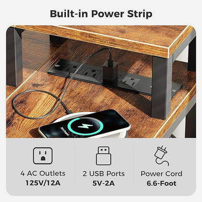 SUPERJARE 47 inch Reversible L Shaped Desk with LED Lights & Power Outlets, Computer Desk with Shelves & Monitor Stand, Gaming Desk with Drawer, Home Office Desk Corner Desk, Rustic Brown