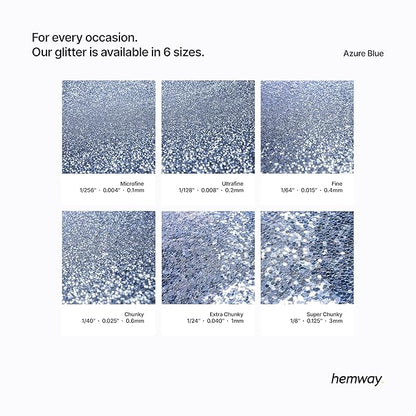 Hemway Polyurethane & Epoxy Resin Glitter 100g / 3.5oz Metallic Crystal Flake Additive for Flooring Jewelry Tumblers Glass Pigment - Microfine (1/256" 0.004" 0.1mm) - Azure Blue
