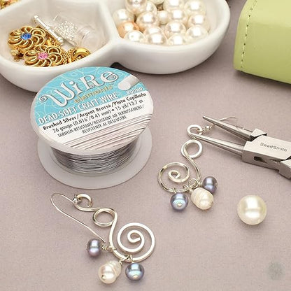 The Beadsmith Wire Elements Craft Wire – Tarnish Resistant, Soft Temper, Round, Brush Silver Color – 0.41mm, 26 Gauge, 15 Yard Spool – Jewelry Making, Wire Wrapping, Floral, & Other DIY Crafts