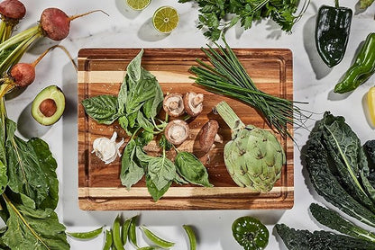 Sonder Los Angeles, Thick Sustainable Acacia Wood Cutting Board for Kitchen with Juice Groove, Sorting Compartment, Charcuterie 16x12x1.5 in (Gift Box Included)