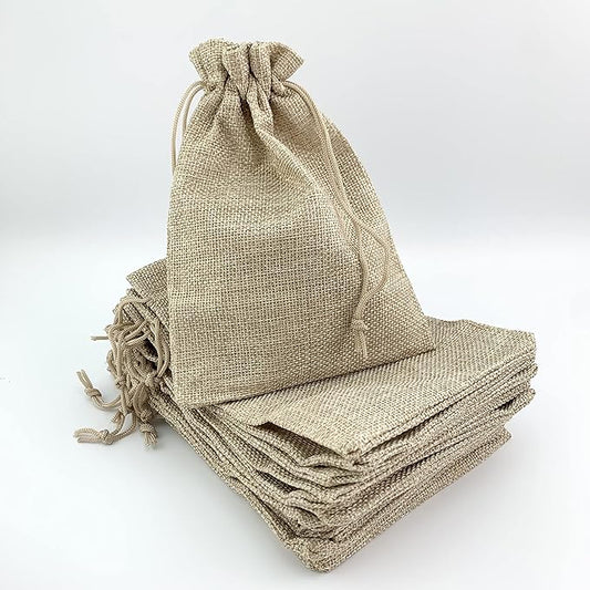 Palmhomee Pack of 25 Burlap Gift Bags with Drawstring Linen Jewelry Pouches Wedding Hessian Jute Bags for Birthday and Treat Pouches Party Wedding Favors Gift (7x9 Inch, Burlap)