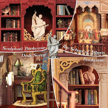 Fsolis Book Nook Kits, DIY Miniature House Kit 3D Puzzles for Adults Tiny House Mini Craft Bookshelf Nook Decor Gifts for Women Teenagers Book Lovers (Library of Wisdom)