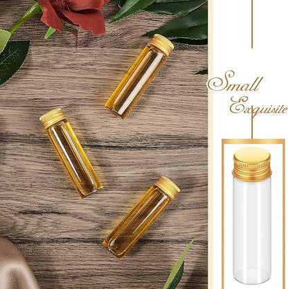 100 Pcs Small Clear Vials Spice Mini Jars with Lids Mini Glass Bottles with Screw Aluminum Metal Caps Tiny Jars Sample Containers for Powder Cream Cosmetic Jewelry Wedding (20 ml,Gold Caps)