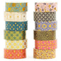 12 Rolls Charming Washi Tape Set Gold Silver Foil Detailing Arts Adhesive Tapes Basic Patterns Decorative Masking Tape Sets for Craft, Kids, Scrapbook, DIY, Gift Wrapping (Golden Galaxy)