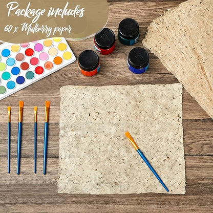 Henoyso 60 Pcs 16 x 12 Inches Mulberry Rice Paper, Handmade Decoupage Paper Sheets, Vintage Washi Carfts DIY Painting for Calligraphy Drawing Writing Scrapbooking Art Supplies