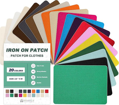 Iron on Patches for Clothes, 20 Pieces Multi-Colored Patches for Cloth, 100% Cotton Fabric Patches for Clothing, Bag, Hat Repair, Clothing Repair Decorating Kit 3.7" by 4.9" (9.5 cm x 12.5 cm)