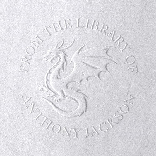 Dragon Book Embosser, Custom Round Library Book Embosser, Fantasty Fiction Dragon Ex Libris Embosser, Gift for Book Lover | Black or Pink Embosser (Dragon #1)