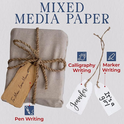 Wanderings Handmade Vintage Deckle Edge Tags with String - 3.75 x 1.75” Only - Pack of 25 - Ideal for Price or Gift Tags, Arts, Crafts, Place Cards, Name Cards - Cold Press Thick 150 GSM