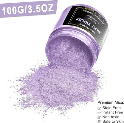 Violet Mica Powder Pigment (100g) -Cosmetic Grade Metallic Mica Powder for Epoxy Resin, Lip Gloss, Soap,Candle Making, Bath Bombs,Tumblers,Jewelry, Dyes and DIY Crafting Projects(Silky Violet,3.5oz)