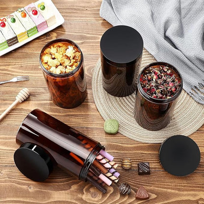 SATINIOR 12 Pack Plastic Container Jars with Lids Round Clear Travel Cosmetic Container Jars for Toiletries, Lotion, Cream, Ointments, Makeup, Rhinestone, Samples, Kitchen Storage(32 oz,Amber)