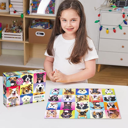 JOYIN 300 pcs Multicolor Dogs Puzzles, Jigsaw Puzzle for Kids and Adults(27.6" x 19.7"), Puppy Theme Puzzles for Teens, Collection Gift Home Art Decor