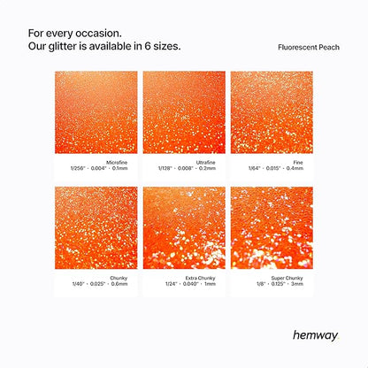 Hemway Polyurethane & Epoxy Resin Glitter 100g / 3.5oz Metallic Crystal Flake Additive for Flooring Jewelry Tumblers Glass Pigment - Super Chunky (1/8" 0.125" 3mm) - Fluorescent Peach