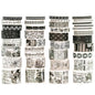 36 Rolls Vintage Washi Tape Pack Retro Arts Adhesive Tapes Wide Chronicle Decorative Masking Tape Sets for Craft, Kids, Scrapbook, DIY, Gift Wrapping (Black & White Light)
