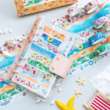 YUBBAEX 10 Rolls Four Seasons Washi Tape Set Beach Ice Cream Masking Decorative Tapes (Summer)