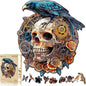 KAAYEE Wooden Puzzles for Adults, Raven & Mechanical Skull Wooden Jigsaw Puzzle 355 PCS Unique Shape Wood Puzzles Adult, 3D Visual Effect Flat Puzzle Birthday Gifts Family Games (XL-17.3 * 15.4in)