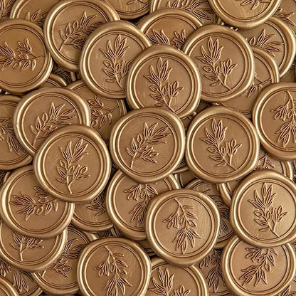 PONATIA Antique Gold Wax Seal Stickers - 50 Pcs Self- Adhesive Wedding Seal Stickers, Perfect for Wedding Invitation Cards, Envelopes Christmas Cards, Gift Wrapping, Party Menu Decor