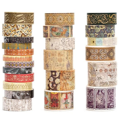 Vintage Washi Tape Set - 24 Rolls Arts Adhesive Tapes Assorted Retro Decorative Masking Tape Sets for Craft, Kids, Scrapbook, DIY, Gift Wrapping (12-Mystic Tarot)