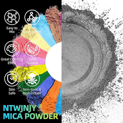 Silvery Mica Powder for Epoxy Resin，Natural Shimmer Mica Powder Used for Coloring car Spray Paint, Candles, soap, Eye Shadow, Lip Gloss, Nail Polish(50g/1.7oz)