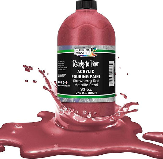 Pouring Masters Strawberry Red Metallic Pearl Ready to Pour Acrylic Pouring Paint - Premium 32-Ounce Pre-Mixed Fluid Acrylic Paint - Fluid Art Supplies for Canvas, Wood, Paper, Tile & Rocks