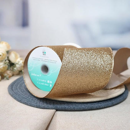 CT CRAFT LLC Glitter Wired Ribbon 4" x 10 Yards Gold (Champagne Gold) for Christmas Home Decor Bow Gift Wrapping DIY Crafts Wreath