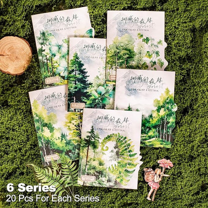 120Pcs Forest PET Scrapbook Stickers Botanical Designs for Scrapbooking Waterproof Journaling Supplies Junk Journal Ephemera with Storage Organizer