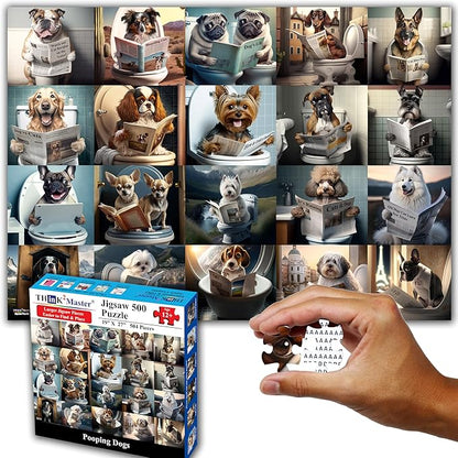 Think2Master Pooping Dogs & Puppies 500 Pieces Jigsaw Puzzle. Pooping Puppies, Funny Bathroom Decoration, Gag Gift. Fun Toy Teens, Adults, Seniors & Families. Great for Kids 13+ Size: 26.8” x 18.9”