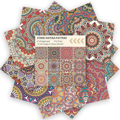 24 Sheets 12 Designs Scrapbook Paper Pad,6"×6” Single-Sided Decopodge Craft Cardstock Paper,Scrapbooking DIY Decorative Background Cardmaking Supplies.Datura
