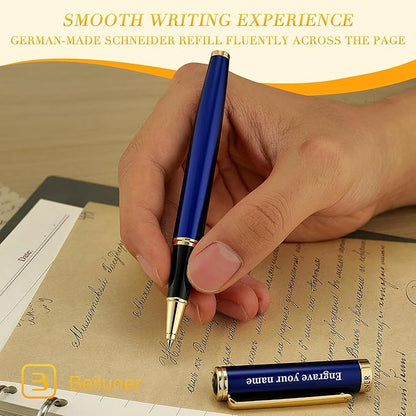 BEILUNER Blue Personalized Pen,Stunning Luxury Lacquer With 24K Gold,Schneider Ink Refills,Multiple Fonts To Custom Rollerball,Gift Pen For Men & Women,Executive,Graduation,Christmas,Nice Fancy Pens