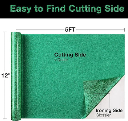 TORC Green Glitter HTV Heat Transfer Vinyl Roll 12 inch x 5 ft Iron on Vinyl for T Shirts Crafts Christmas St. Patrick's Day Decor
