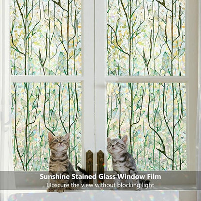 Finnez Window Privacy Film Window Film 3D No Glue Glass Sticker for Glass Door Home and Office Heat Control Anti UV (23.6 Inch x 6.5 Feet, Rainbow Grove)