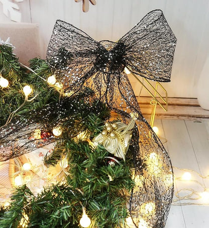 CT CRAFT LLC Sparkling Glitter Mesh Wired Ribbon 6" x 10 Yards Black for Christmas Home Decor Bow Gift Wrapping DIY Crafts Wreath