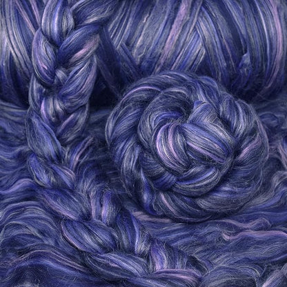 Merino Silk Luxe Tonal Designer Blend. Superfine Merino, Mulberry Silk, Tussah Silk. Top Roving for Spinning or Felting. Twilight Orchid 1oz