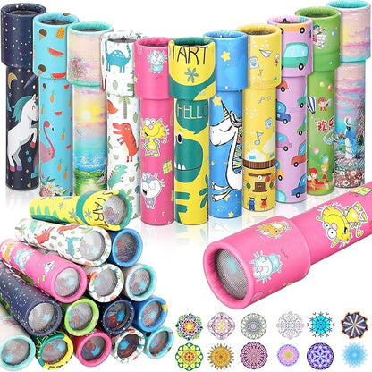 24 Pcs Classic Kaleidoscopes Educational Toys Return Gifts Paper Tumble Tube Prism Lens Old Fashioned Vintage Toys Party Favor Valentines Gift for Kids Stock Stuffer, Random Style(Cute Style)