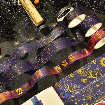 20 Rolls Galaxy Washi Tape Set Stars Arts Adhesive Tapes Gold Silver Foil Decorative Masking Tape Sets for Craft, Kids, Scrapbook, DIY, Gift Wrapping