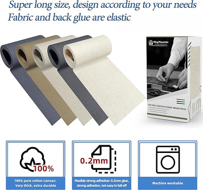 KING MOUNTAIN Canvas Iron on Patch,3"×60",Waterproof 100% Cotton Fabric Repair Patch,Used for Various Sofa,Tent,Clothes,Seats,Suitcases (Beige Gray)