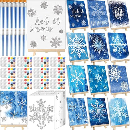 Zhanmai 12 Pack Pre Drawn Canvas for Painting Sip and Paint Kit 8" x 10" Paint Party Set Canvas Painting Pre Printed Canvases for Party Favor DIY Virtual Adult's Date Night(Winter Snowflake)