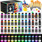 64 PCS Classic & Pastel & Metallic & Glow in the Dark Acrylic Paint Set with 12 Brushes, 2 Knives & Palette, 48 Colors Art Craft Paint for Beginners, Halloween Pumpkin Canvas Ceramic Rock Painting Kit