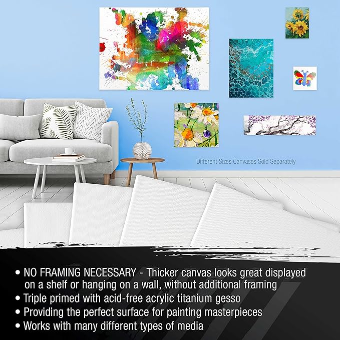 U.S. Art Supply 5-Pack Bulk Stretched Canvas for Painting 4 x 4 inch, Gallery Depth 1-1/2" Profile - 12oz Acrylic Gesso Triple Primed, Professional Artist Quality, 100% Cotton - Oil, Pouring Paint