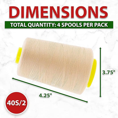 Mandala Crafts 4 Pack of Serger Threads Cones Spools - 40S/2 24000 Yards Polyester Tan Threads for Sergers Machine and Overlock Quilting Sewing Machine