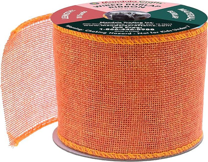 Mandala Crafts Orange Burlap Wired Ribbon 3 Inches Wide Jute Ribbons for Crafts - 10 Yds Roll Rustic Burlap Wrap Trim Ribbons for Wreaths Bows Party Decoration
