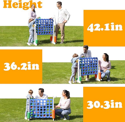 SDADI Height-Adjustable Giant 4-in-a-Row Game, 2-in-1 Jumbo 4-to-Score & Ring Toss Set, Indoor/Outdoor Yard Party Toy for Kids, Adults & Family, White