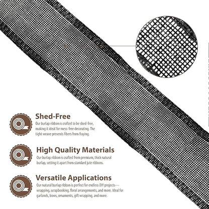 Mandala Crafts Black Burlap Ribbon 3 Inches Wide Jute Ribbons for Crafts - 20 Yds Roll Rustic Burlap Wrap Trim Ribbons for Wreaths Bows Wedding Party Decoration
