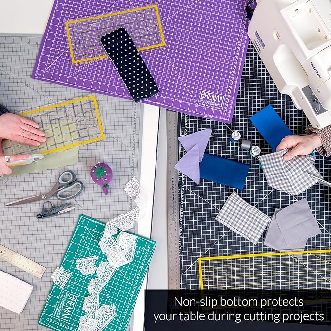 Breman Precision 9x12 Inch Self Healing Cutting Mat - 2-Sided 5-Ply PVC Green/Black Cutting Mats for Crafts, Sewing, Quilting and DIY Projects - Durable and Non-Slip Design with Precise Grid Lines