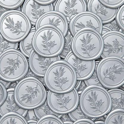 PONATIA Silver Wax Seal Stickers -50pcs Eucalyptus Self- Adhesive Wedding Seal Stickers, Perfect for Invitation Cards, Envelopes, Christmas Cards, Gift Wrapping, Party Decor