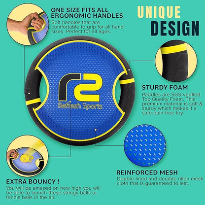 Fun Bouncy Paddle & Stringy Ball Toss & Catch Game - Easy to Use for Kids All Ages - Soft Foam Design for Safe Play Indoors or Outdoors - Also Works as Flying Disc - Great Gift Idea for Boys & Girls