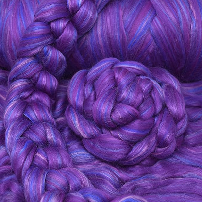 Merino Silk Luxe Tonal Designer Blend. Superfine Merino, Mulberry Silk, Tussah Silk. Top Roving for Spinning or Felting. Violet Volcano 4oz