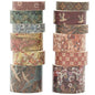 12 Rolls Kyoto Charm Washi Tape Set Japanese Arts Adhesive Tapes Geometric Garden Decorative Masking Tape Sets for Craft, Kids, Scrapbook, DIY, Gift Wrapping (Crimson Fields)