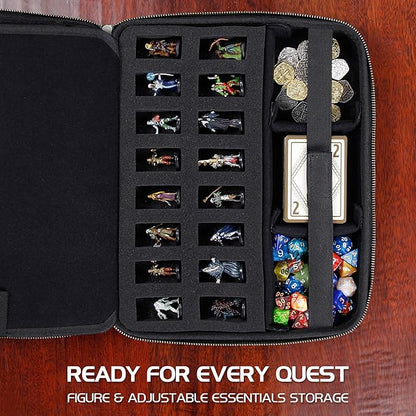 ENHANCE RPG Organizer Case - DnD Binder with Built-in Character Sheet Holder and Erasable Scribe Panel, Dice Rolling Area, Removable Pen Pouch, Miniature Foam Tray, Wrist Strap