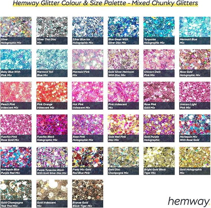 Hemway Mixed Polyurethane & Epoxy Resin Glitter Box (Pack of 54) | Metallic Flakes Shaker Set for Arts & Crafts | Assorted Colour Craft Supplies for Making Cards, Jewellery, Tumblers & Coasters
