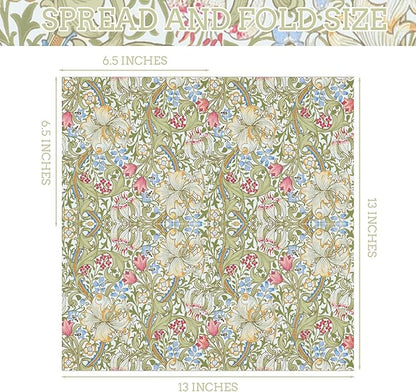 William Morris Party Napkins, 40PCS Greenery Floral Paper Napkins Disposable, Golden Lily White Green Wildflowers Party Supplies for Wedding Bridal Shower Theme Birthday Party Decorations 6.5 Inch